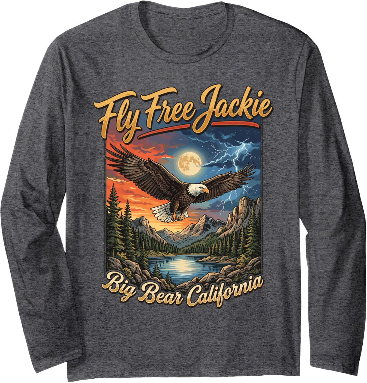 Fly High Jackie and Shadow Bald Eagle Memorial Tribute Long Sleeve T-Shirt - Adult Unisex Dark Heather Grey