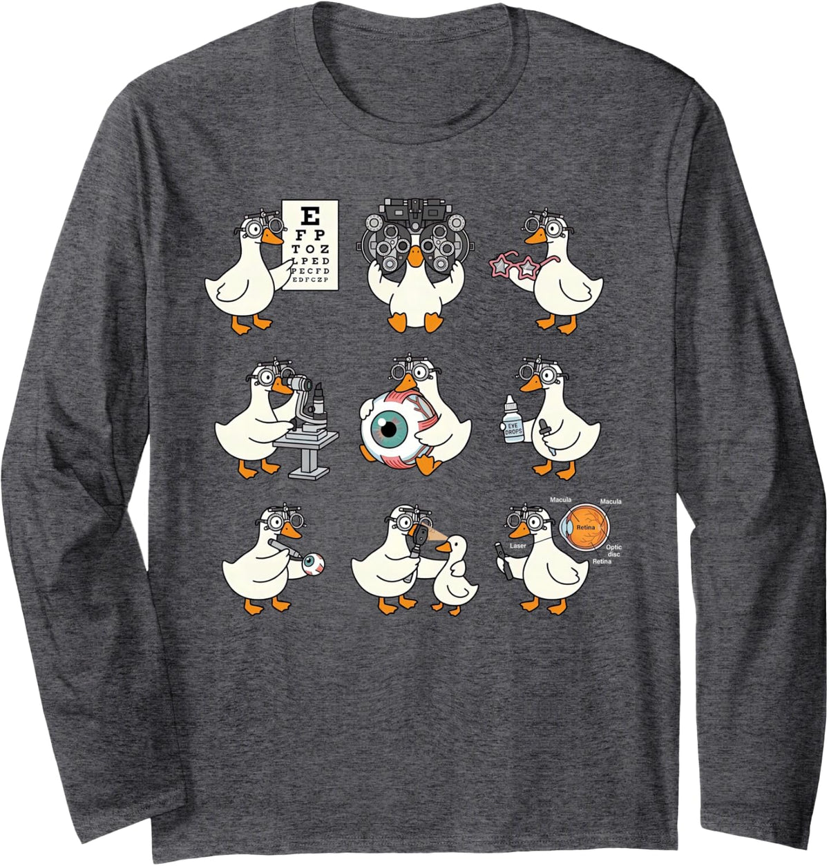 Silly Goose Optometry Eye Doctor Optician Ophthalmologist Long Sleeve T-Shirt - Adult Unisex Dark Heather Grey