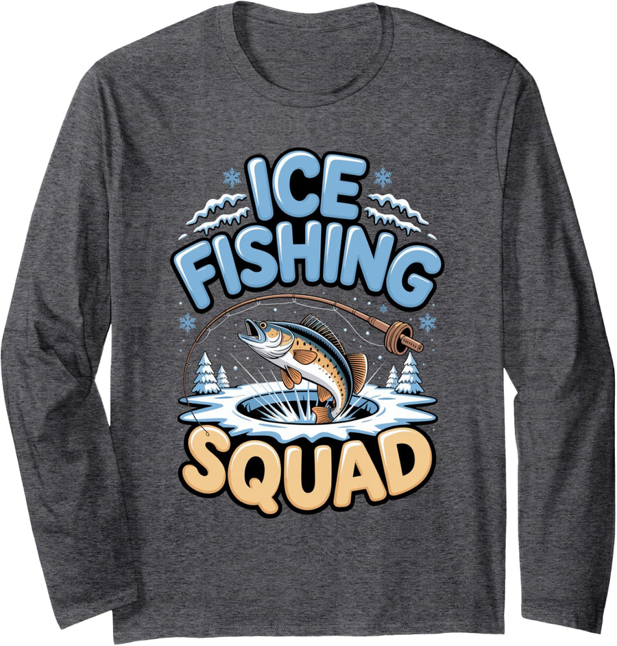 Ice Fishing Squad Hardwater Walleye Winter Fishing Long Sleeve T-Shirt - Adult Unisex Dark Heather Grey