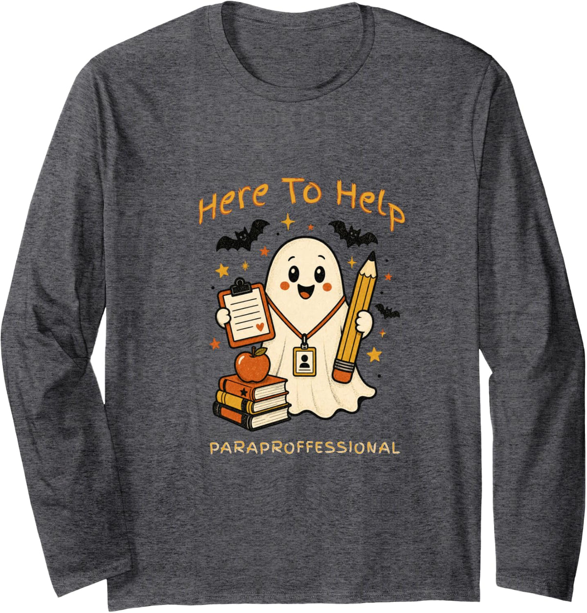 Here to Help Paraprofessional Halloween Long Sleeve T-Shirt - Adult Unisex Dark Heather Grey