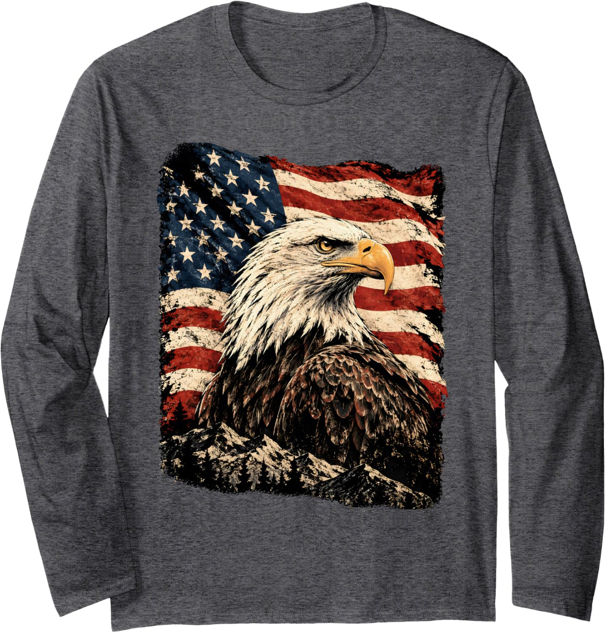 Patriotic Bald Eagle Long Sleeve T-Shirt - Adult Unisex Dark Heather Grey