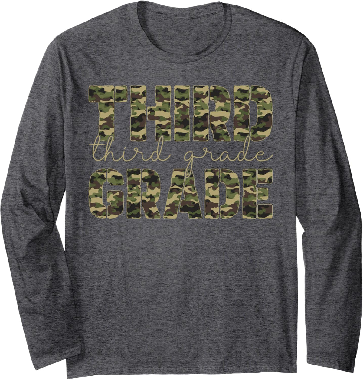 3rd Grade Back to School Camo Third Grade Teacher Student Long Sleeve T-Shirt - Adult Unisex Dark Heather Grey