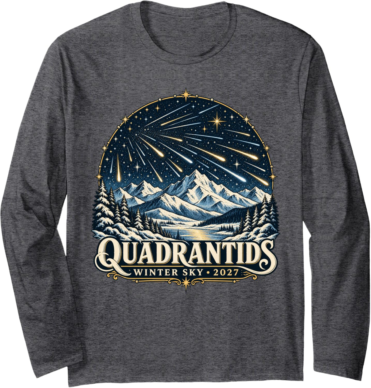 Quadrantid Meteor Shower 2027 Winter Sky Long Sleeve T-Shirt - Adult Unisex Dark Heather Grey