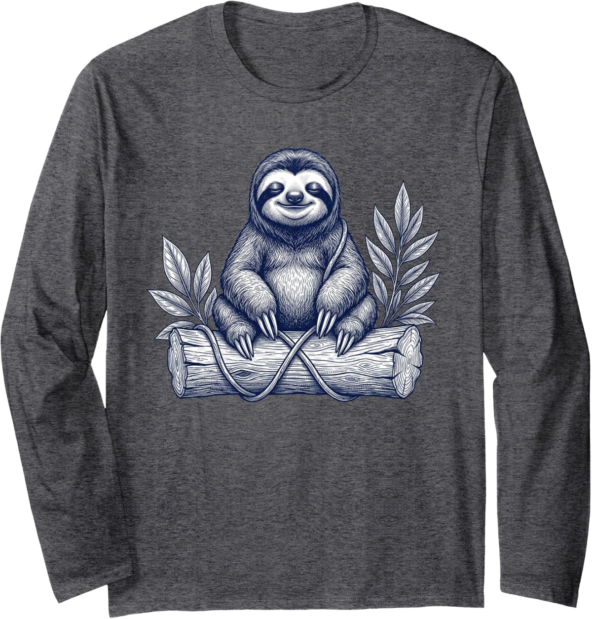 A Funny Sloth Sleeps on the Branch Funny Sloths Long Sleeve T-Shirt - Adult Unisex Dark Heather Grey