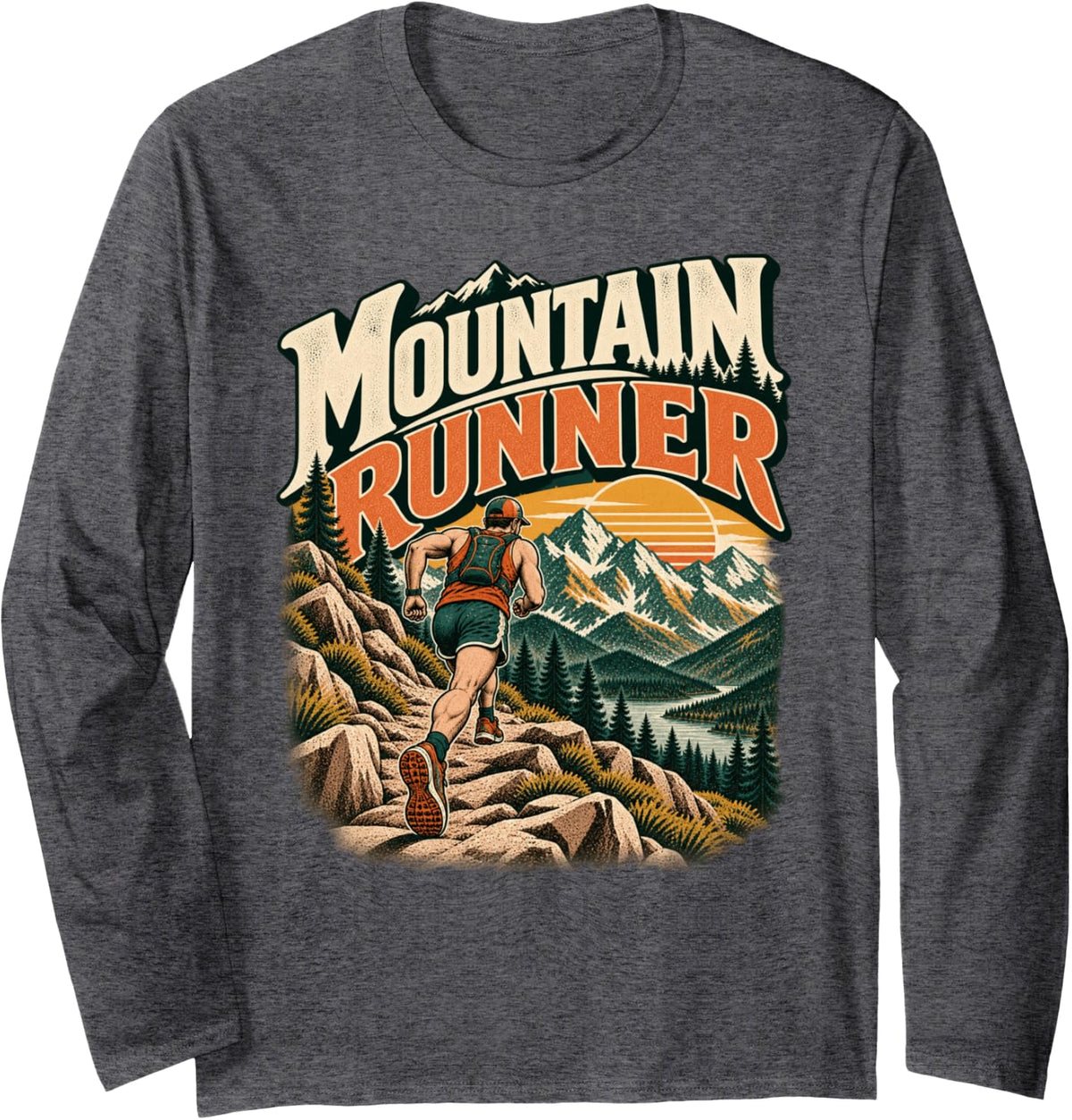 Mountain Runner Vintage Trail Running Adventure Long Sleeve T-Shirt - Adult Unisex Dark Heather Grey
