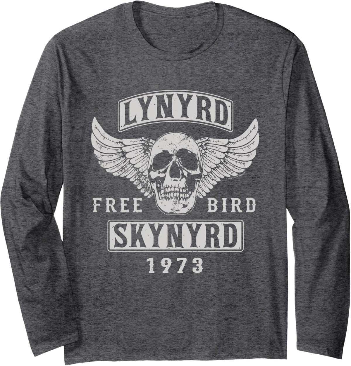 Lynyrd Skynyrd - Free Bird Skull 1973 Long Sleeve T-Shirt - Adult Unisex Dark Heather Grey