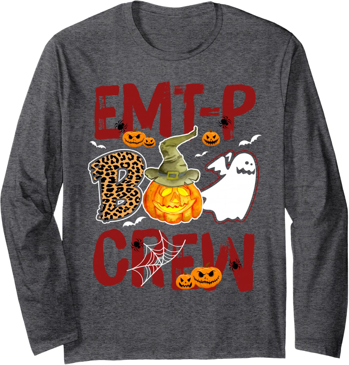 EMT-P Boo Crew Halloween Paramedic Match Long Sleeve T-Shirt - Adult Unisex Dark Heather Grey