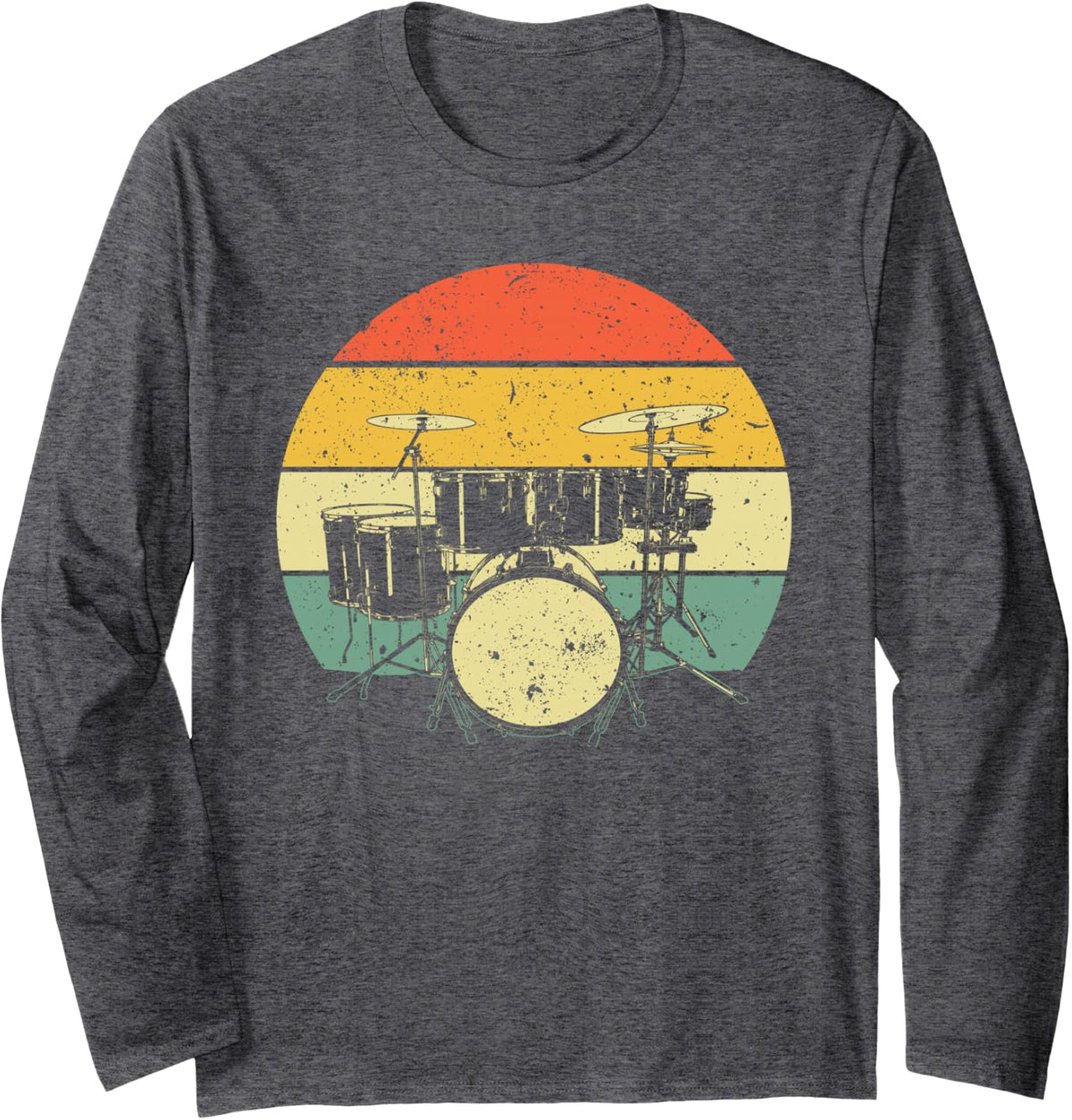 Cool Drummer Art For Men Women Drum Set Drumming Drum Player Long Sleeve T-Shirt - Adult Unisex Dark Heather Grey
