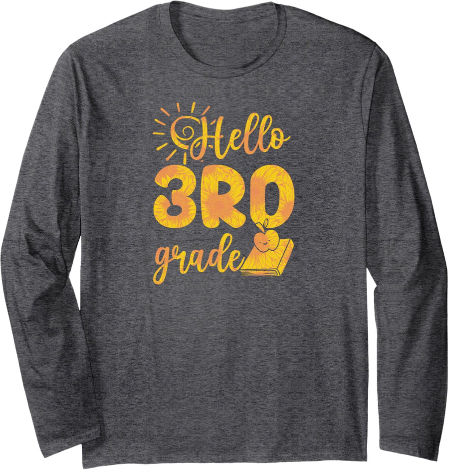 Hello 3rd Grade Third Grader School Picture Day Sunshine Long Sleeve T-Shirt - Adult Unisex Dark Heather Grey