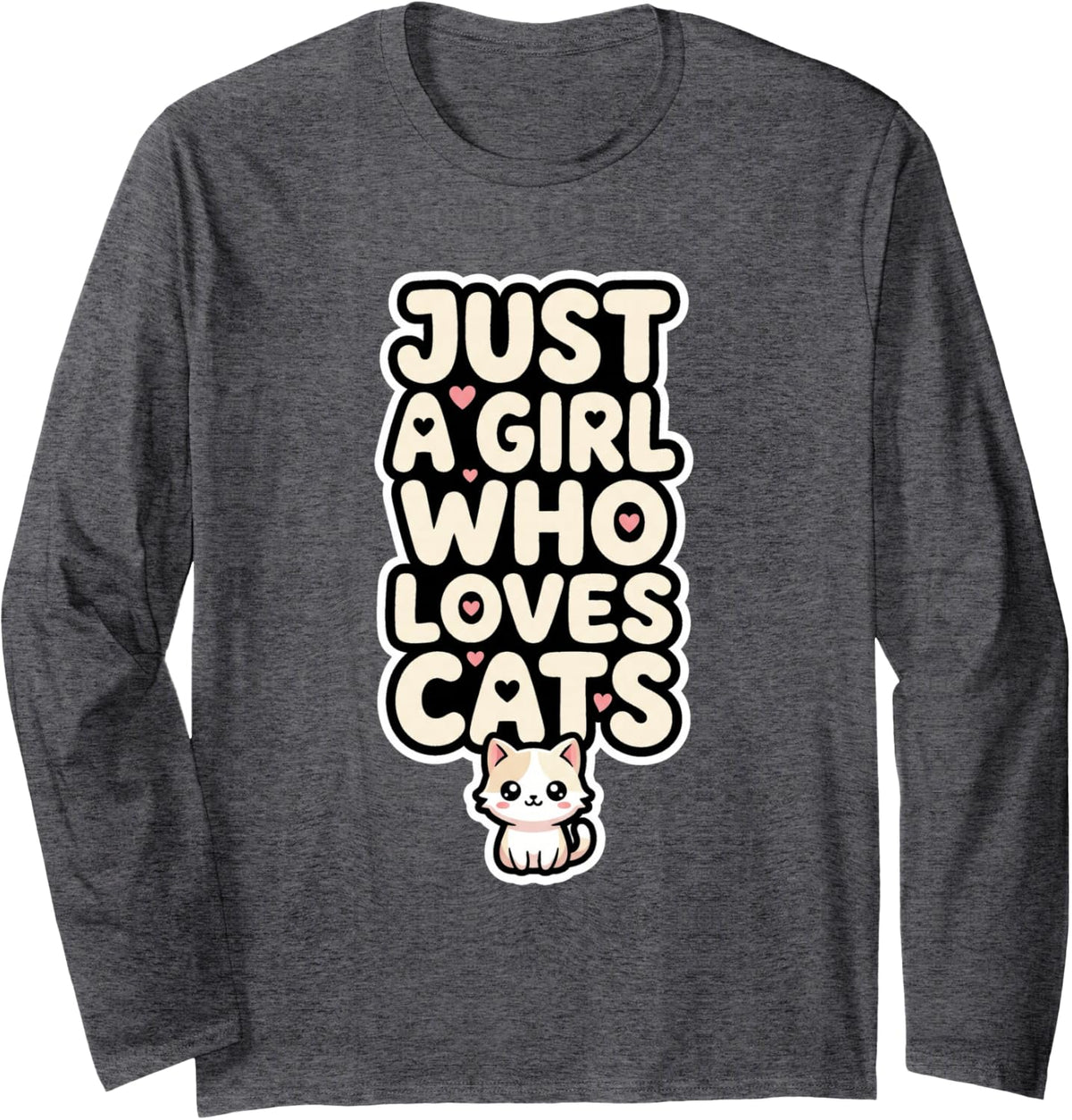 Just A Girl Who Loves Cats Kawaii Cat Kitten Lover Design Long Sleeve T-Shirt - Adult Unisex Dark Heather Grey