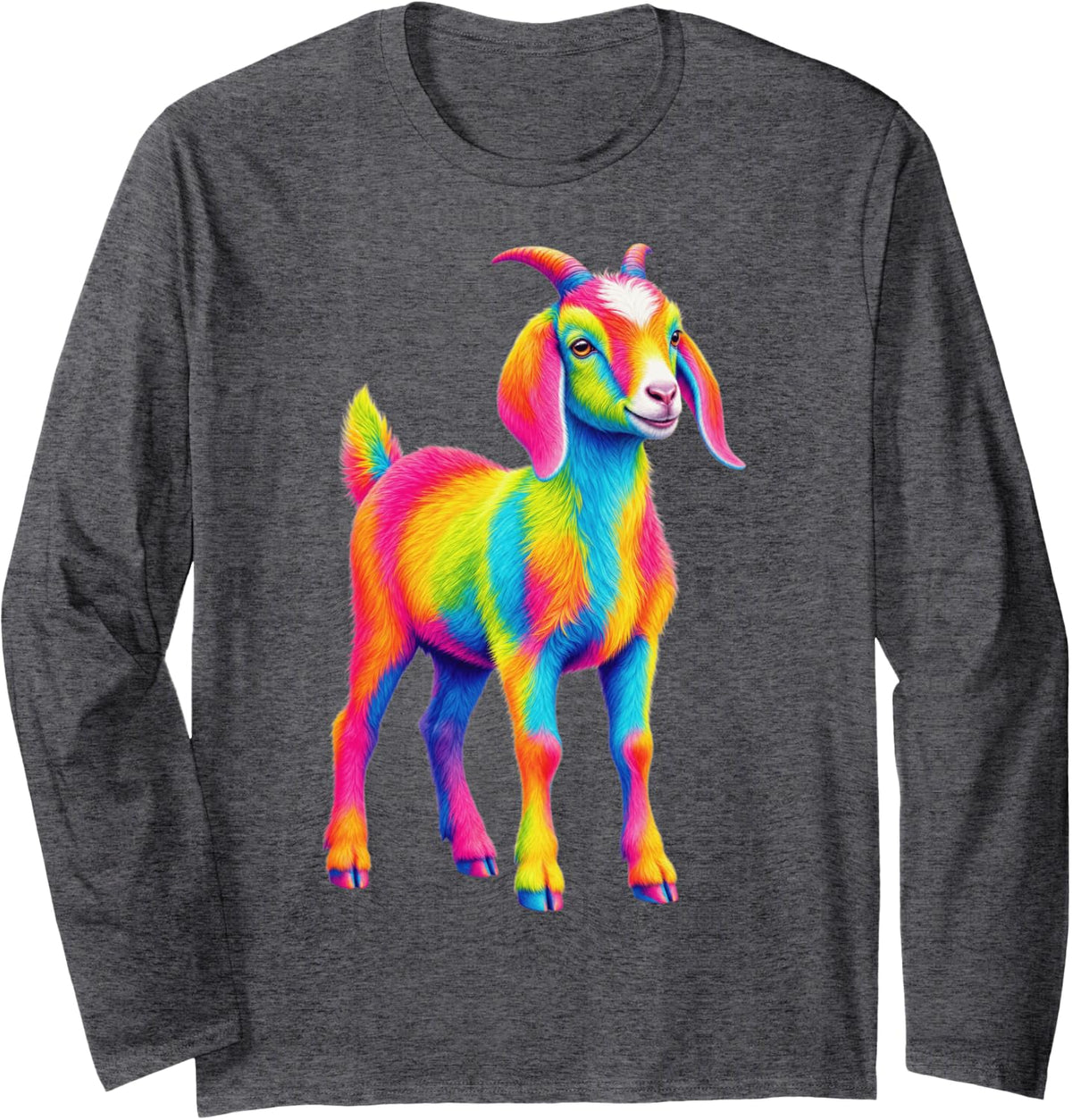 Cute Goat Tie Dye Funny Novelty Long Sleeve T-Shirt - Adult Unisex Dark Heather Grey