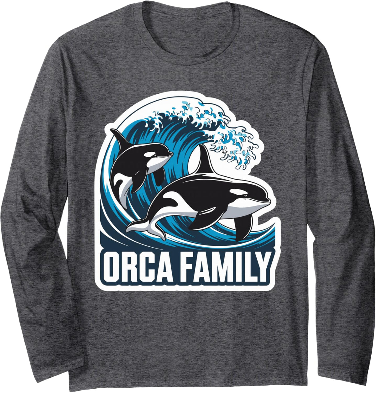 Orca Whale Ocean Animal Lover ORCA Long Sleeve T-Shirt - Adult Unisex Dark Heather Grey