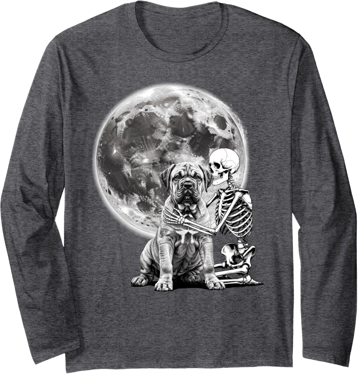 Skeleton Hugging Dog Halloween Cane Corso Lover Mom Dad Long Sleeve T-Shirt - Adult Unisex Dark Heather Grey
