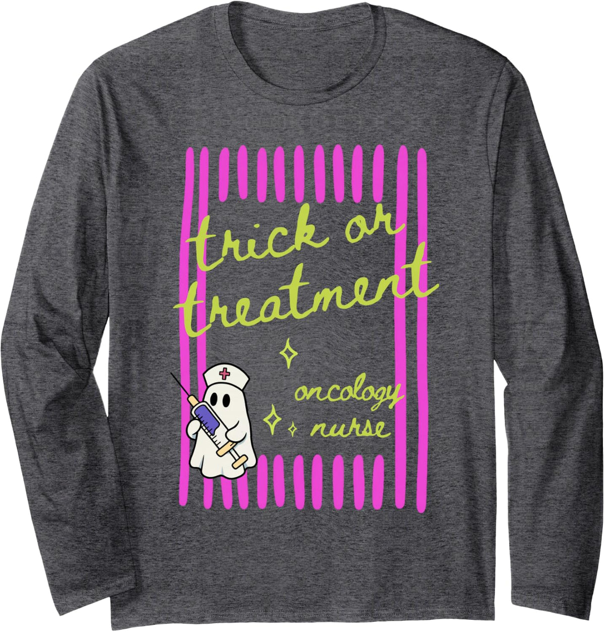 Oncology Nurse Halloween Cute Ghost Hematology Assistant Long Sleeve T-Shirt - Adult Unisex Dark Heather Grey