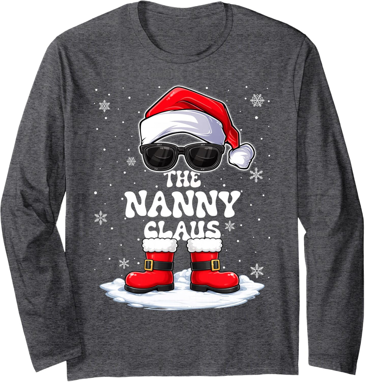 Family Matching Christmas Pajamas Santa Nanny Claus Xmas Long Sleeve T-Shirt - Adult Unisex Dark Heather Grey