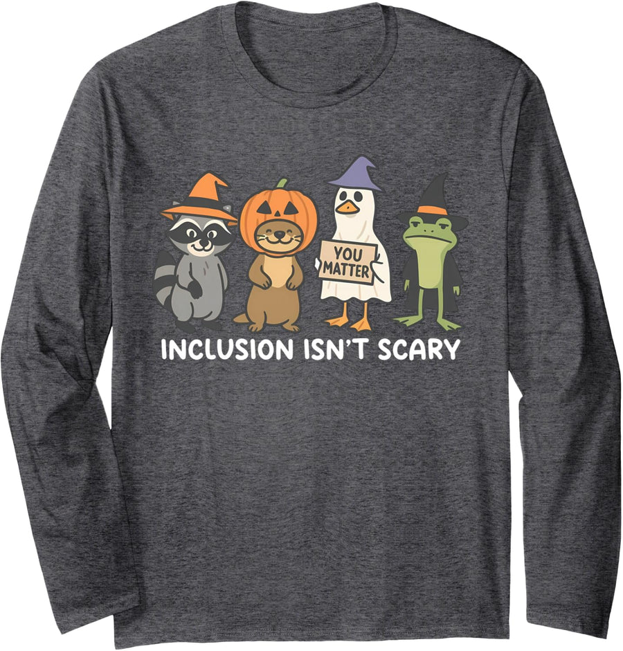 Spooky Animal Inclusion Isn't Scary Halloween Inclusion SPED Long Sleeve T-Shirt - Adult Unisex Dark Heather Grey
