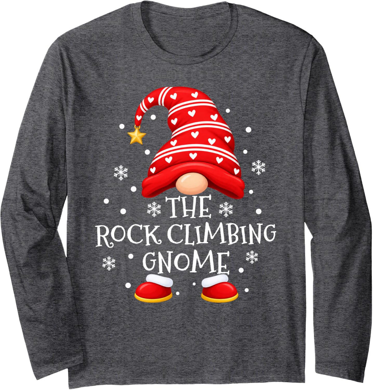 Rock Climbing Gnome Christmas Squad Matching Family Xmas Long Sleeve T-Shirt - Adult Unisex Dark Heather Grey