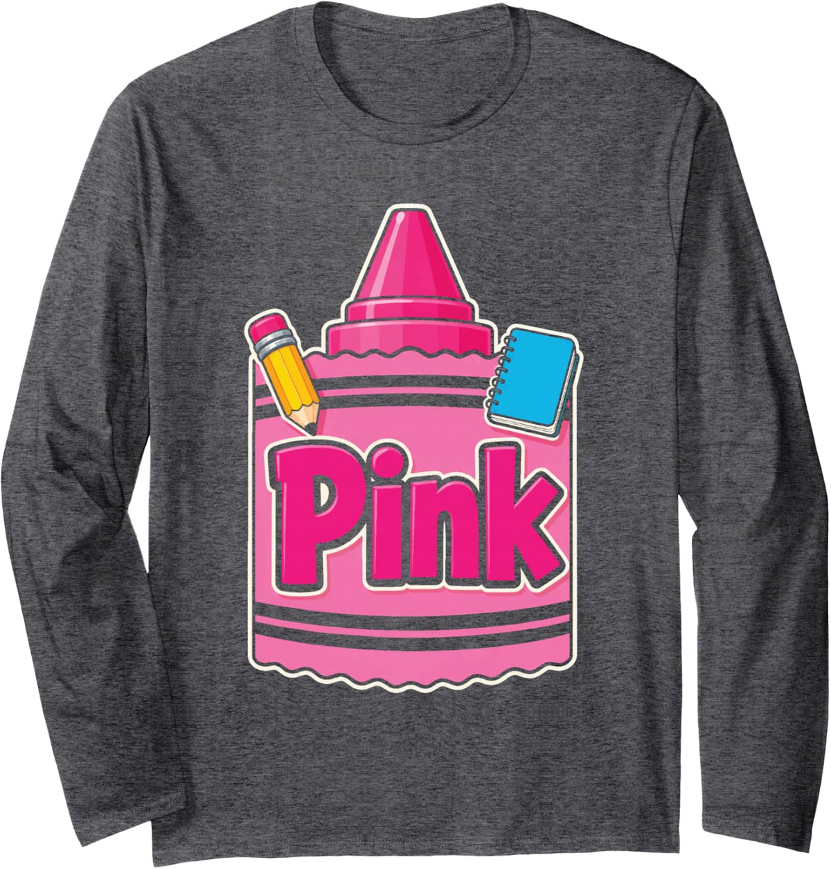 Crayon Group Costume Pink Matching Elementary Squad Long Sleeve T-Shirt - Adult Unisex Dark Heather Grey