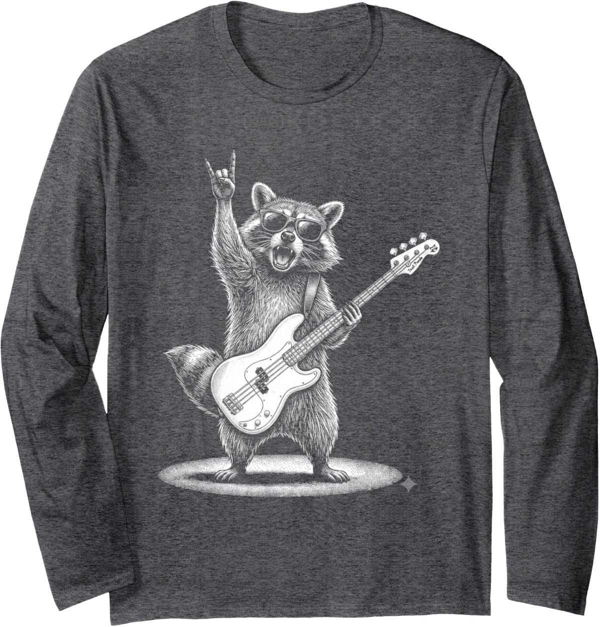 Raccoon Bass Guitar Player Rock Music Animal Lover Design Long Sleeve T-Shirt - Adult Unisex Dark Heather Grey