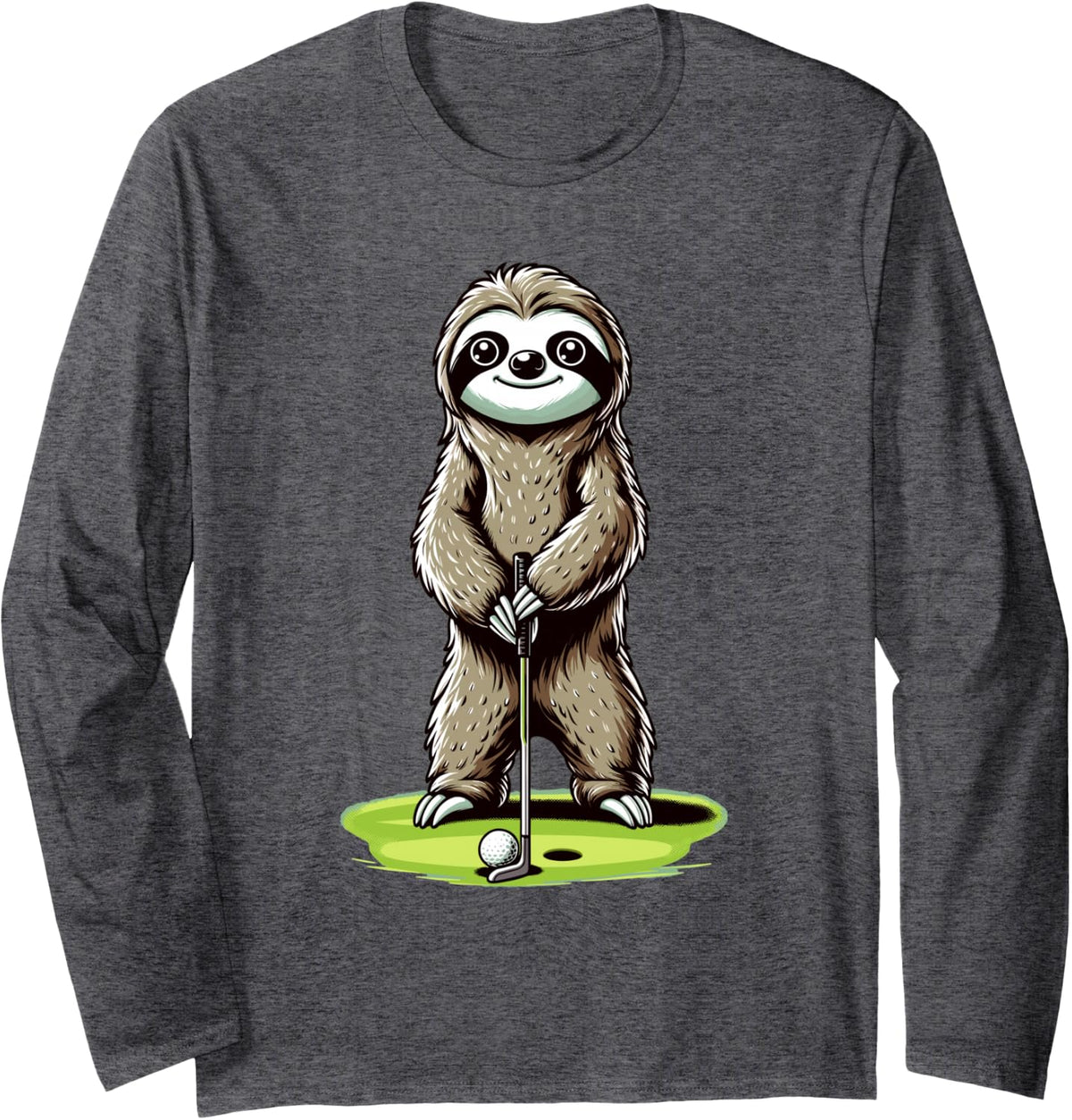 Sloth Playing Golf Funny Golfing Lover Golfer Long Sleeve T-Shirt - Adult Unisex Dark Heather Grey