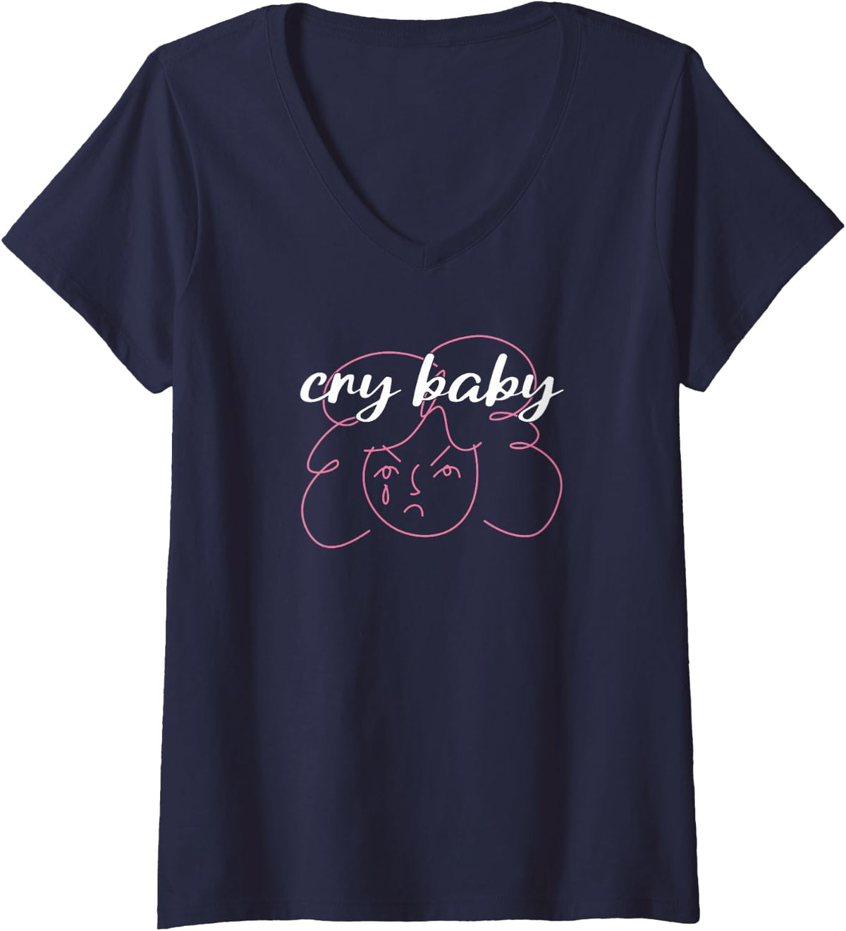 Women's Cry Baby, Girl's V-Neck T-Shirt - Navy Blue