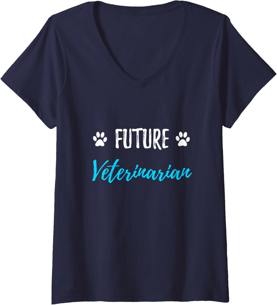 Women's Future Veterinarian T-Shirt Funny Dog or cat Lover Gift V-Neck T-Shirt - Navy Blue