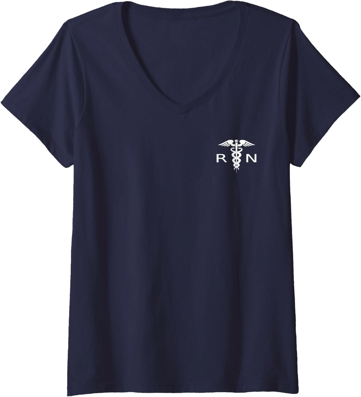 Womens Womens RN Caduceus Symbol Logo V-Neck T-Shirt - Navy Blue