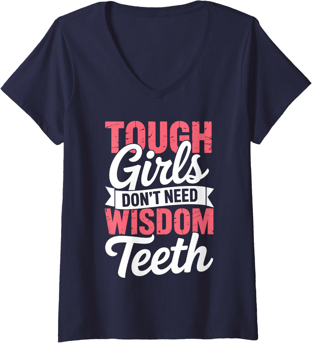 Women's Funny Wisdom Teeth Art for Women Girls Wisdom Tooth Surgery V-Neck T-Shirt - Navy Blue