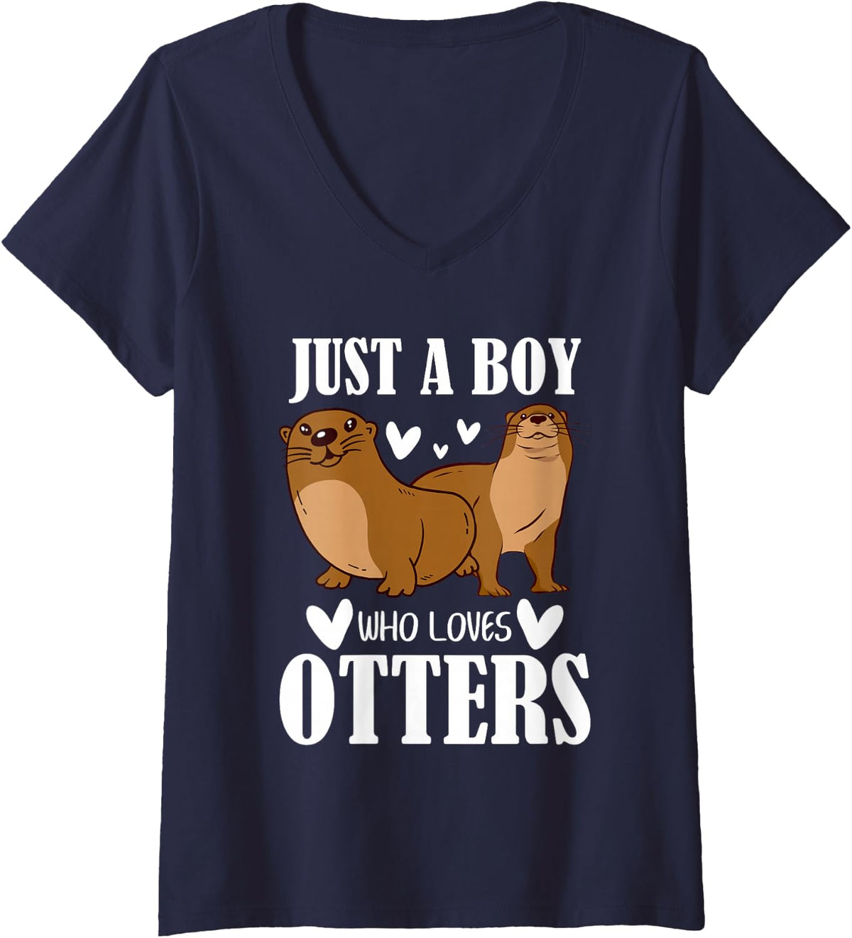 Women's Boy Who Loves Otters Cute River Animal Lover Quote Art V-Neck T-Shirt - Navy Blue