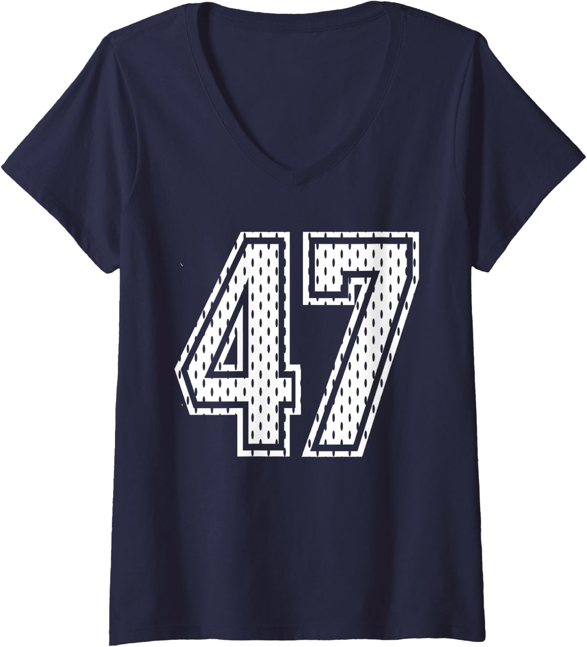 Women's White Number 47 Sports Fan #47 Jersey Shirt Team Player V-Neck T-Shirt - Navy Blue