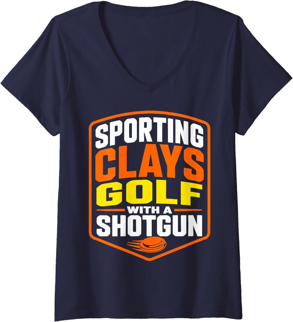 Women's Funny Shotgun Clay Target Shooting V-Neck T-Shirt - Navy Blue