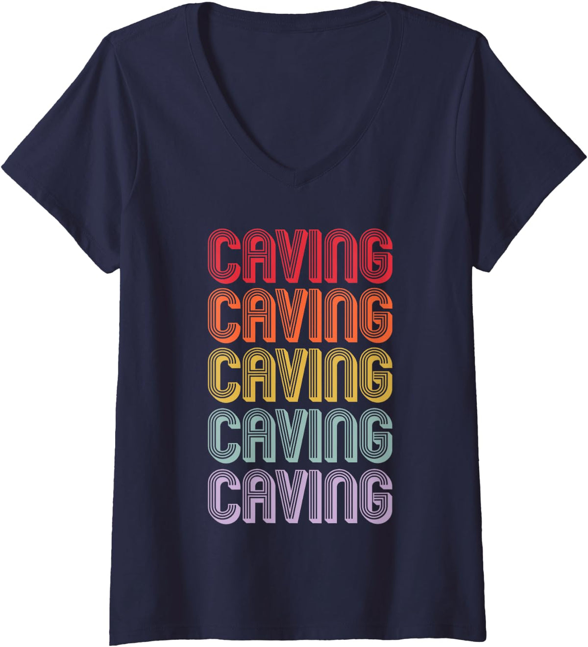 Womens Caving V-Neck T-Shirt - Navy Blue