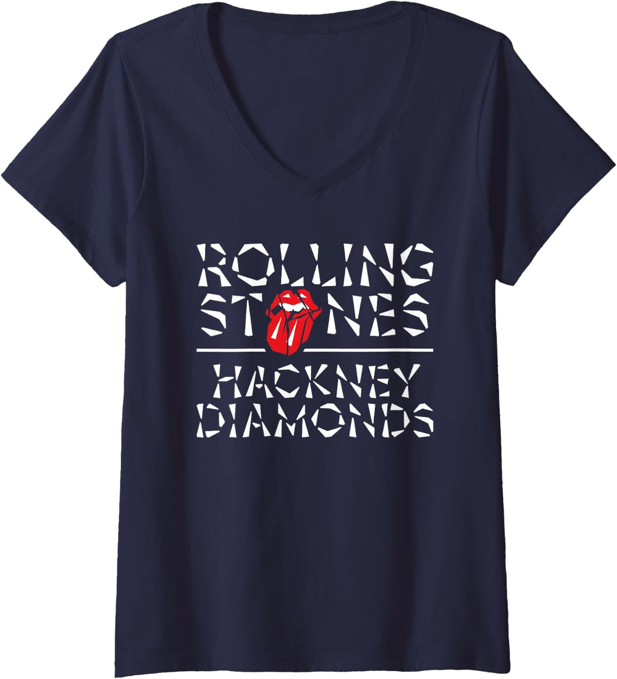 Womens Official The Rolling Stones HD V-Neck T-Shirt - Navy Blue