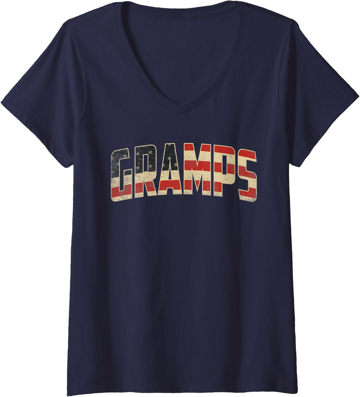 Women's Gramps Patriotic USA Vintage American Flag V-Neck T-Shirt - Navy Blue