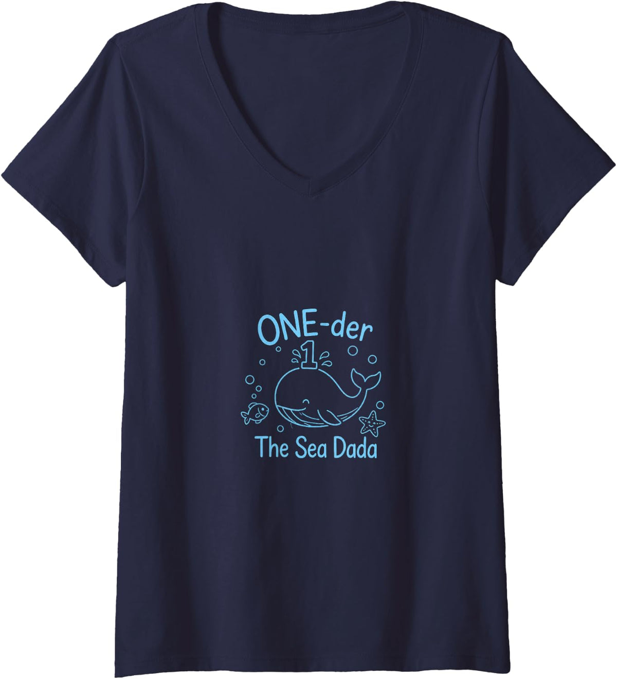 Women's Whale Ocean ONE der The Sea Dada Dad V-Neck T-Shirt - Navy Blue