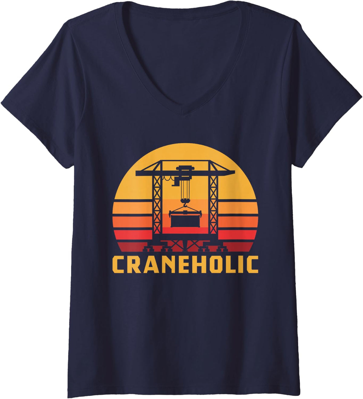 Women's Retro Gantry Crane Operator Funny Handling Double Beam V-Neck T-Shirt - Navy Blue