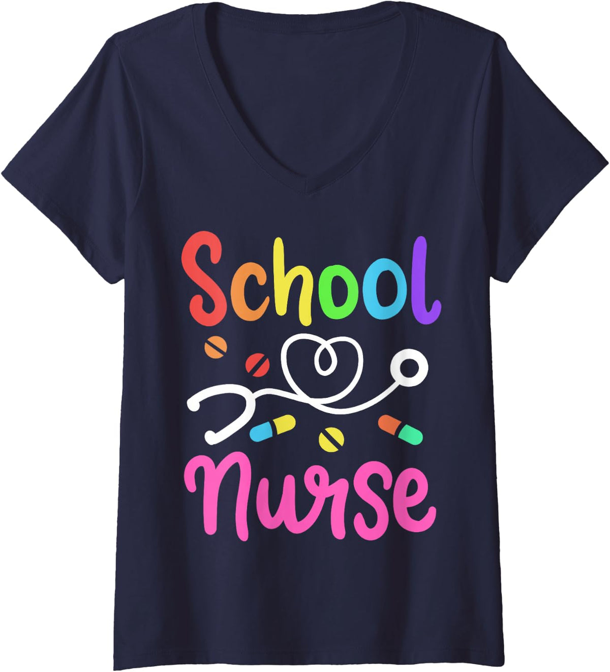 Womens School Nurse V-Neck T-Shirt - Navy Blue