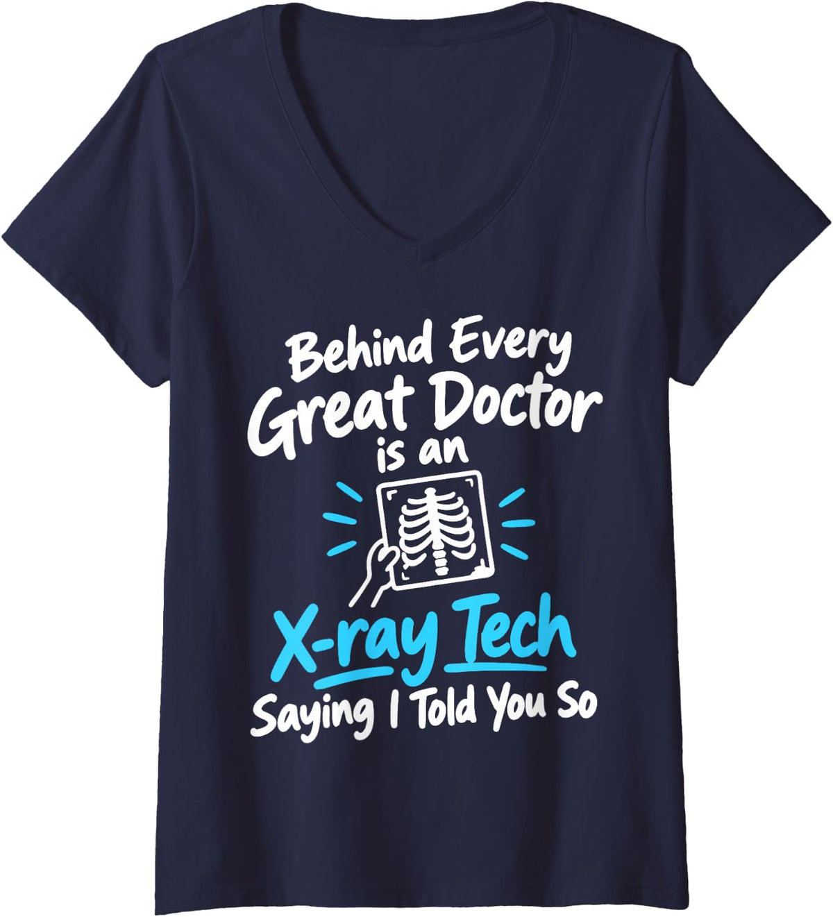 Women's Funny X-Ray Tech V-Neck T-Shirt - Navy Blue