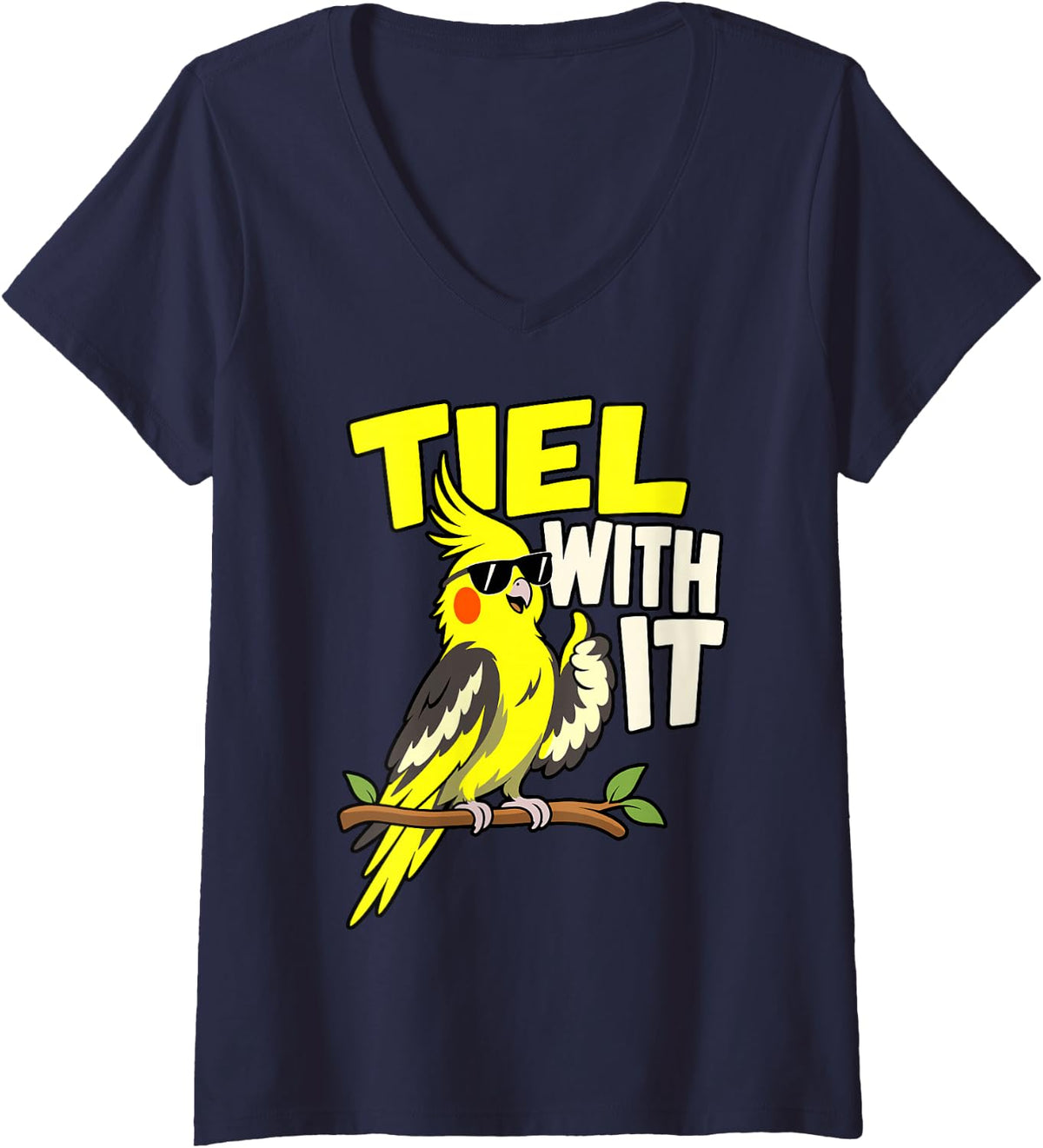 Women's Tiel with It Funny Cockatiel Parrot Bird Lover V-Neck T-Shirt - Navy Blue