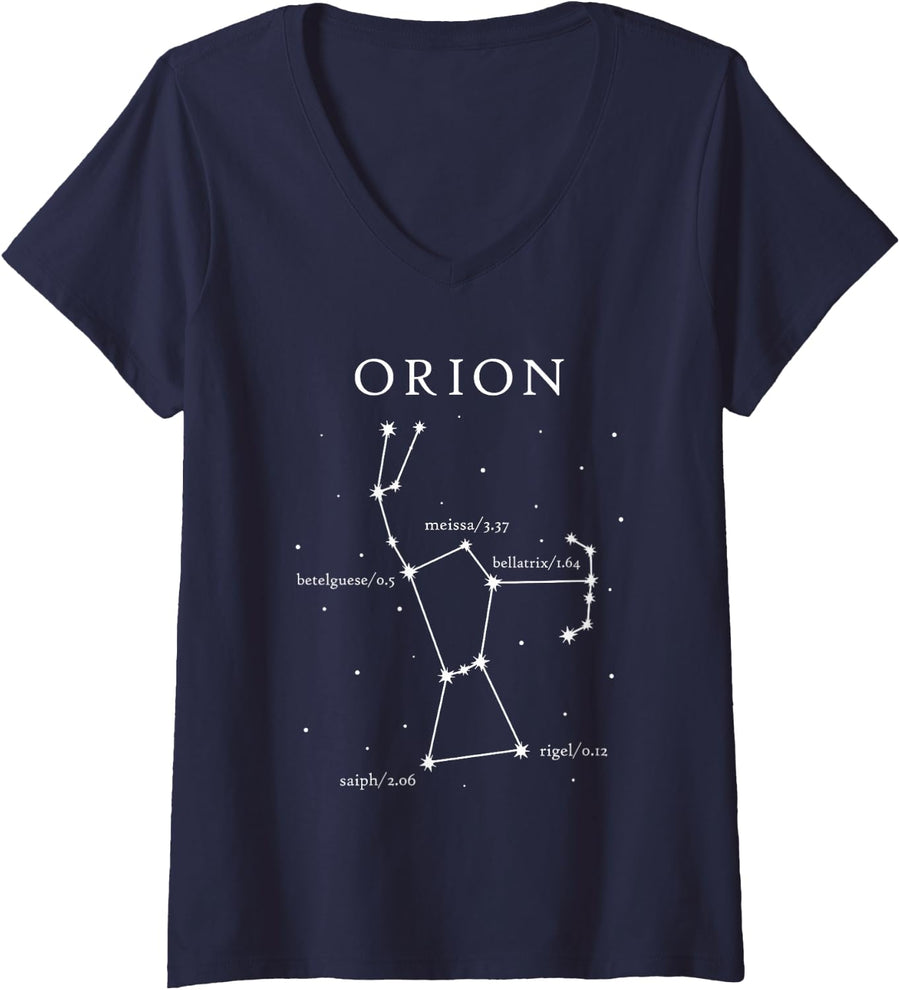 Women's Orion Constellation Astronomy Lover Stargazing V-Neck T-Shirt - Navy Blue