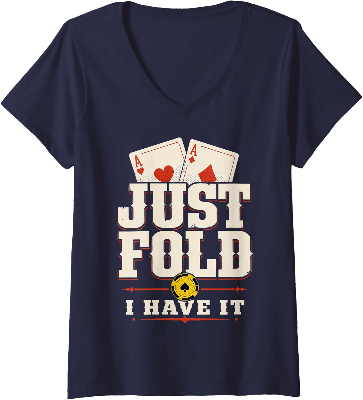 Women's Texas Hold'em Poker Funny Casino Card Player V-Neck T-Shirt - Navy Blue