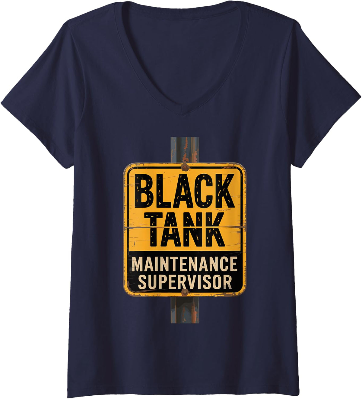 Women's Black Tank Maintenance Supervisor Funny Campers Tank Boss V-Neck T-Shirt - Navy Blue