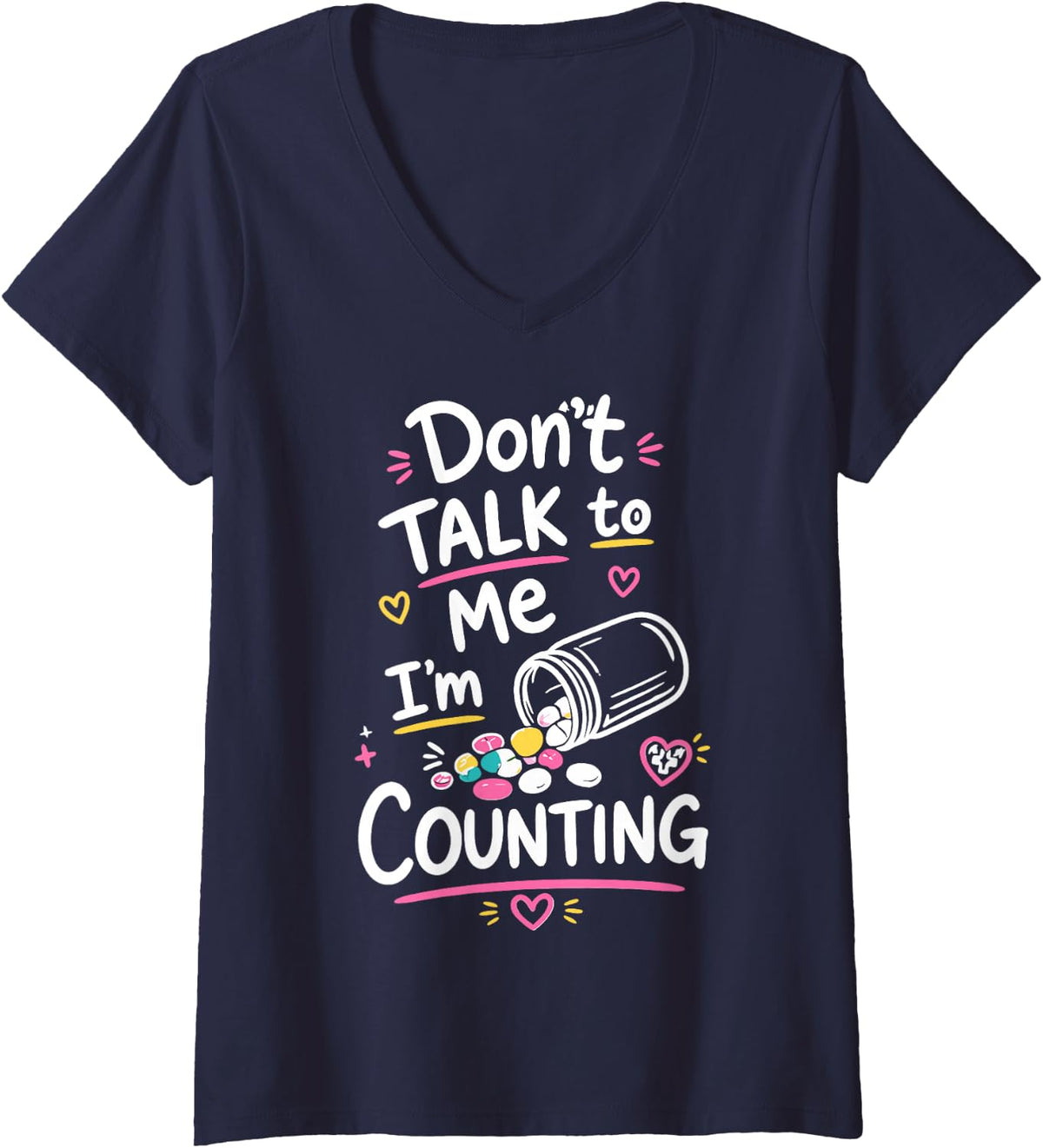 Women's Cute Pharmacy Technician Rx Tech Counting Pharmacy V-Neck T-Shirt - Navy Blue