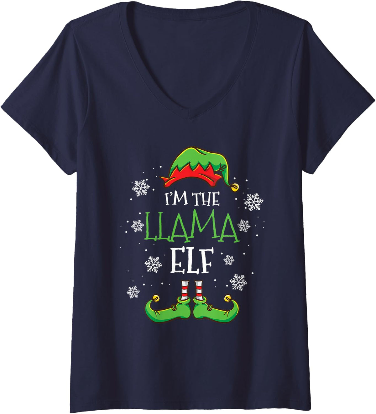 Women's Im The Llama Elf Christmas V-Neck T-Shirt - Navy Blue