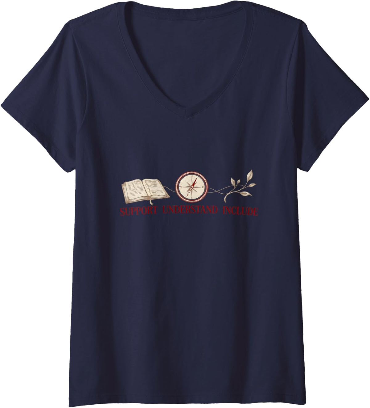 Women's Support Understand Include Dyslexia Awareness V-Neck T-Shirt - Navy Blue