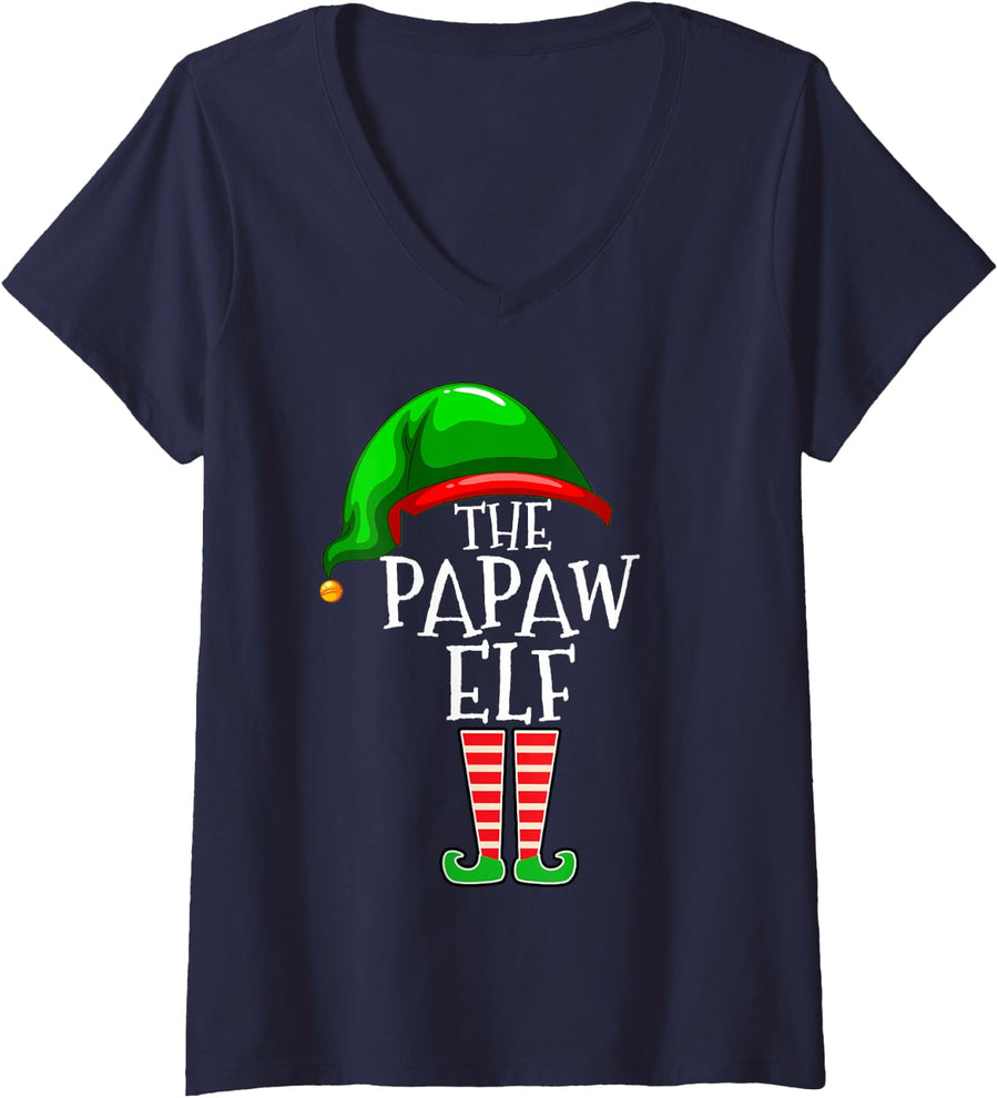 Women's Papaw - Elf Group Matching Family Christmas Funny V-Neck T-Shirt - Navy Blue