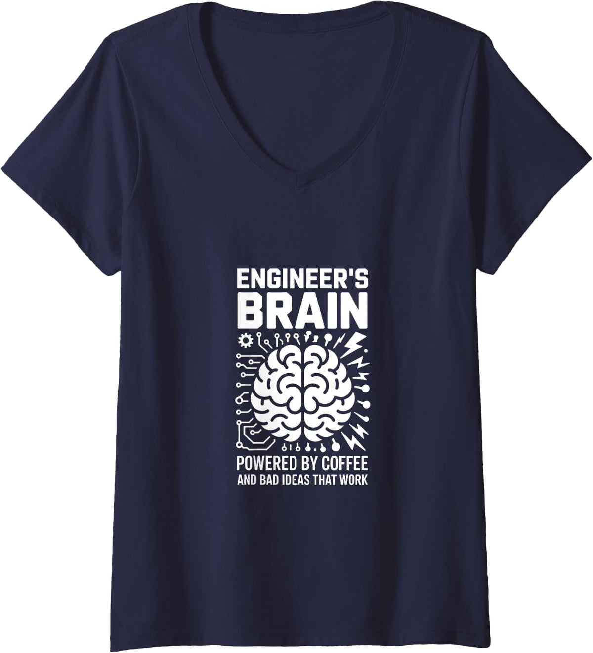 Women's Engineer's Brain Powered By Coffee Engineer V-Neck T-Shirt - Navy Blue