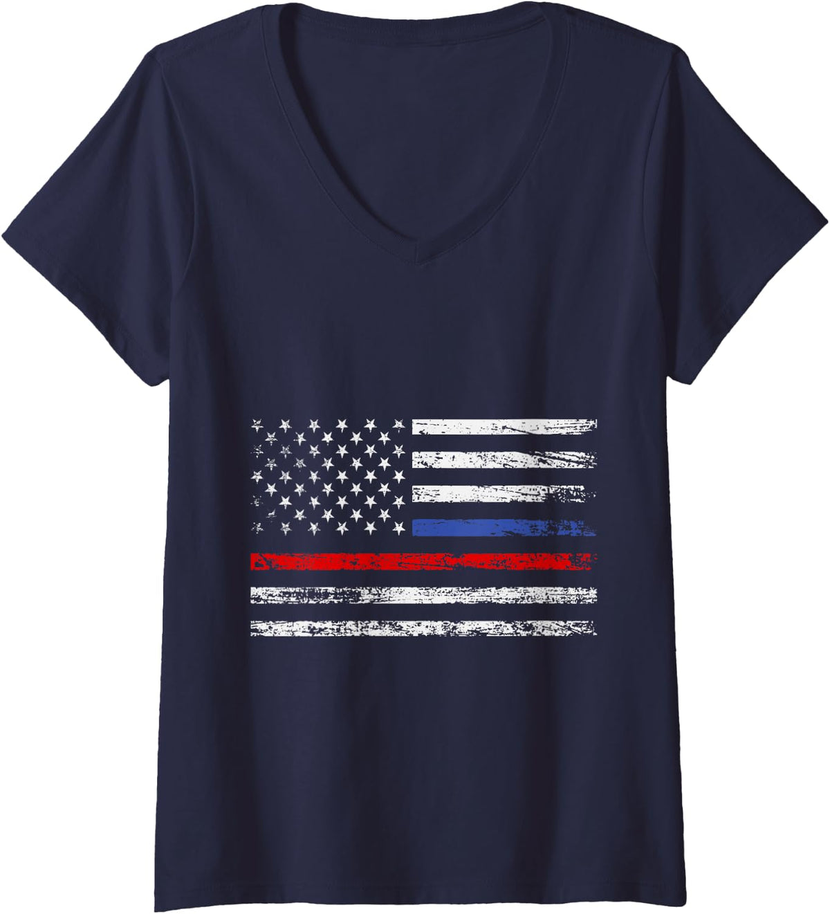 Women's Patriotic Fireman Fire Department US Flag Rescue Firefighter V-Neck T-Shirt - Navy Blue