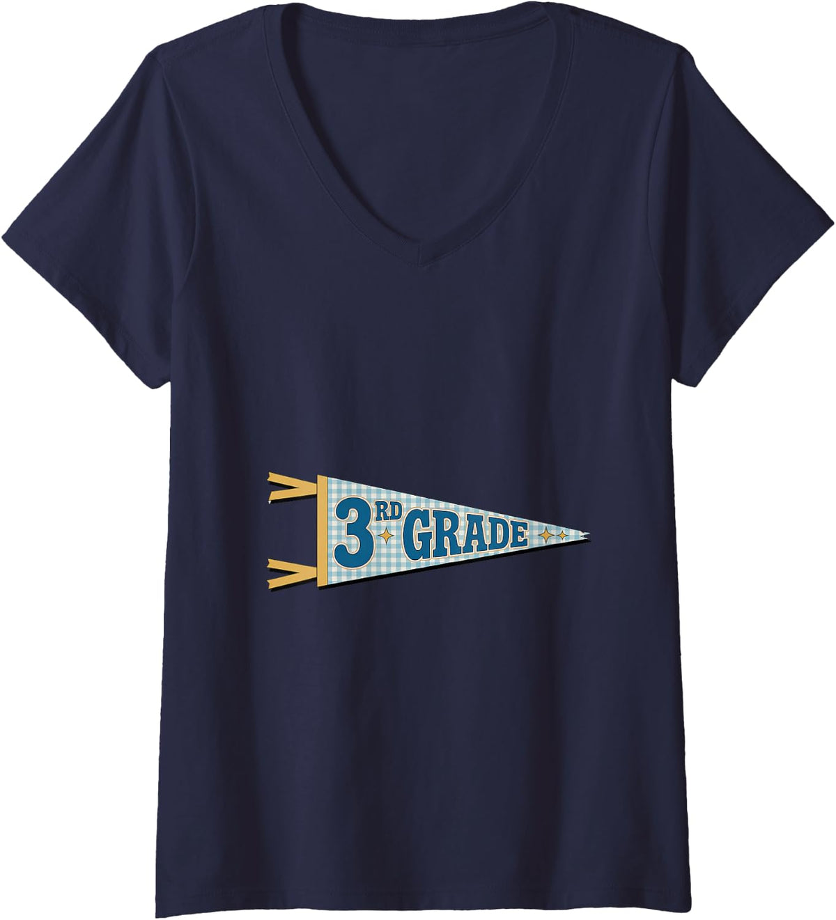 Women's Retro 3rd Grade Teacher, Vintage Third Grade Squad V-Neck T-Shirt - Navy Blue