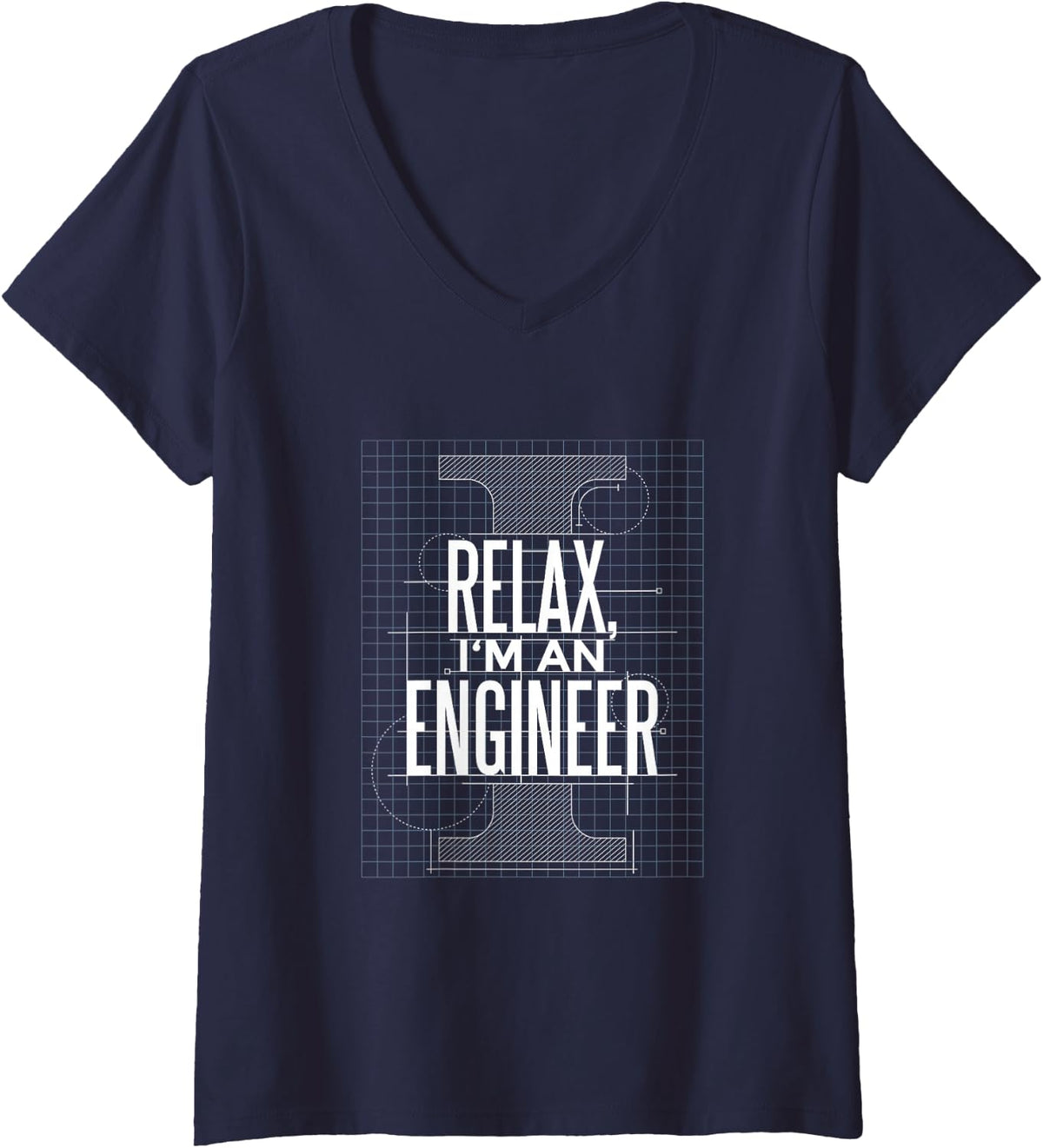 Women's Relax I'm an Engineer Funny Engineering Blueprint V-Neck T-Shirt - Navy Blue
